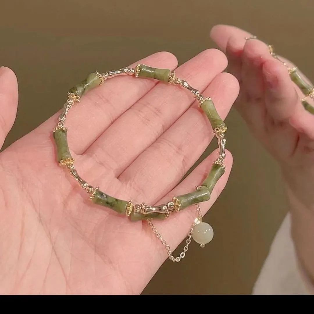 Women's fashion bamboo joint coloured glaze bracelet in plum wine with baking varnish finish