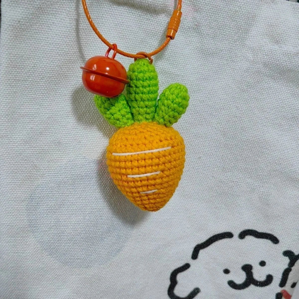Soft wool cartoon carrot keychain pendant on a metal ring for car keys