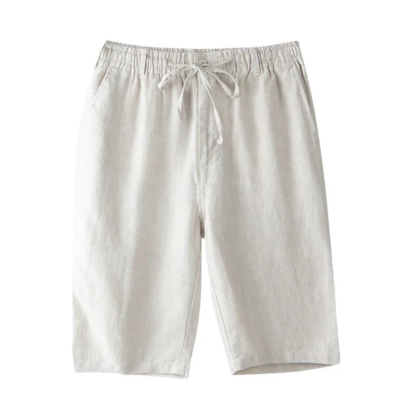 Men's casual thin loose linen beach capris in multiple colours including black, white, gray, and blue