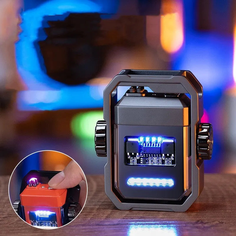 New Pulse double arc electric lighter with spinning gyroscope toy in black nickel brushed finish