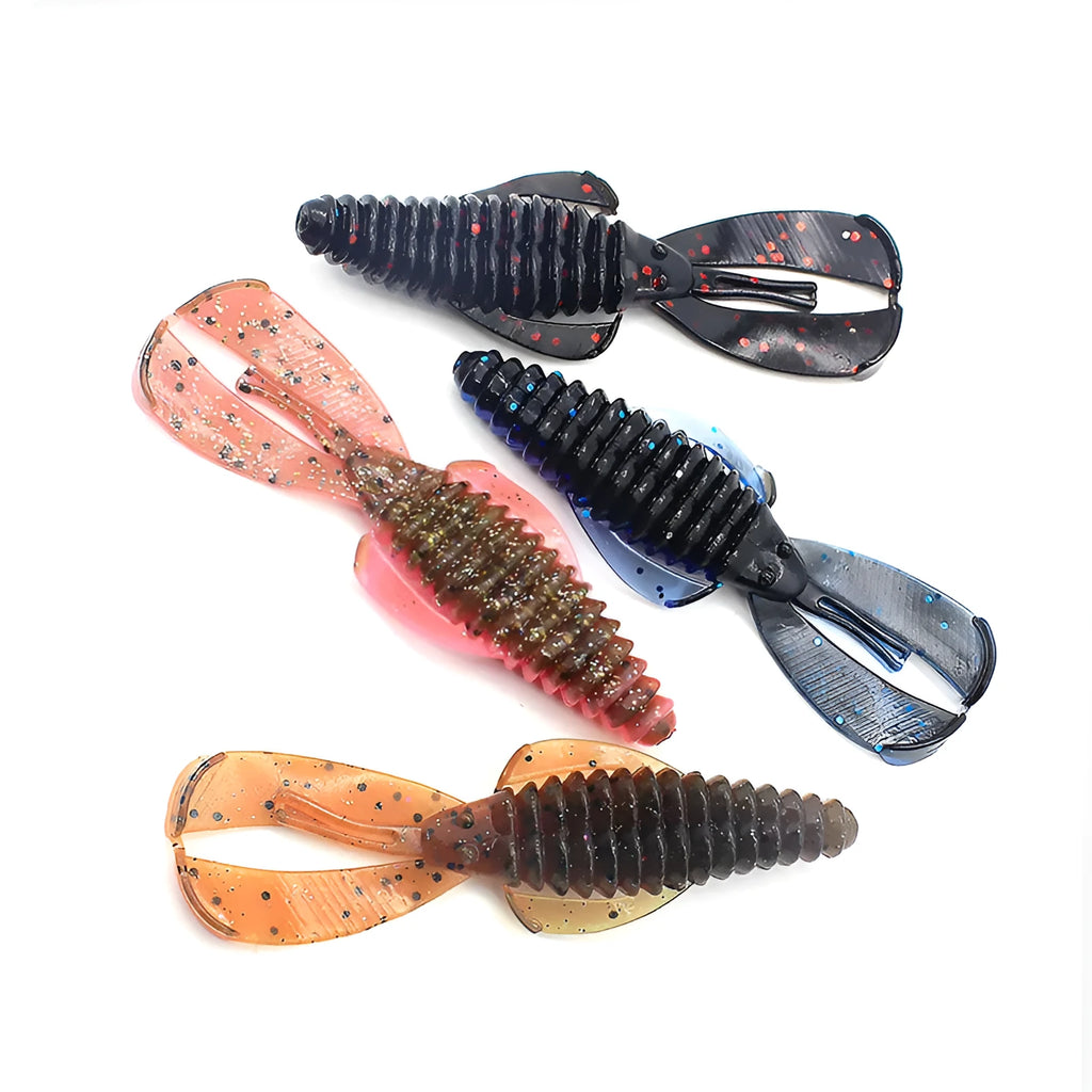 PVC soft bait fishing lure showing colour variations and two size formats: 8cm and 12cm lengths