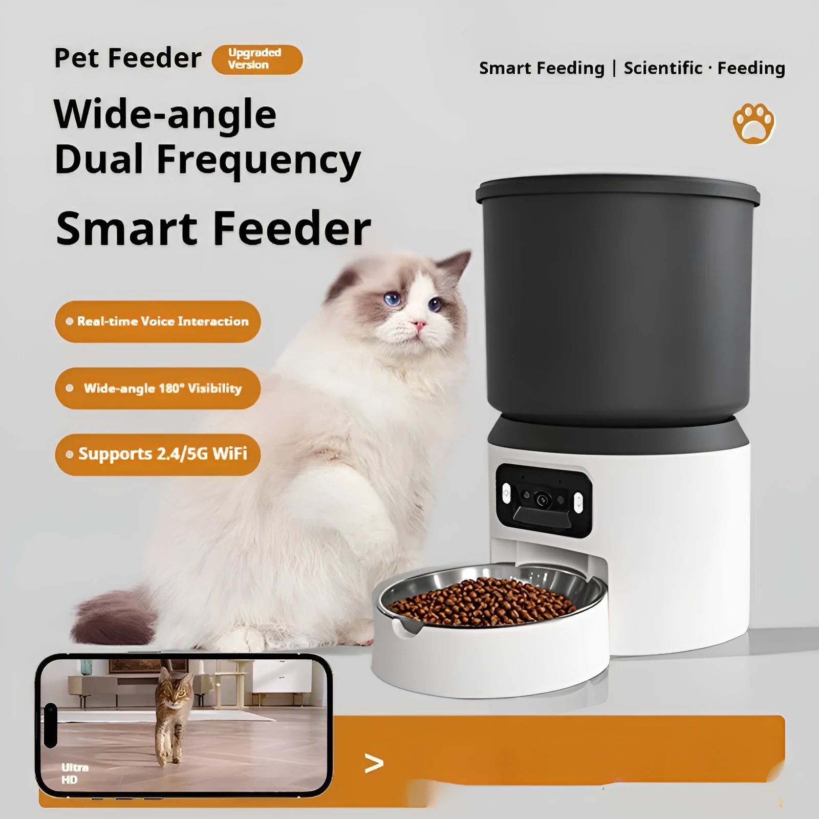 4 litre smart pet feeder with Wi-Fi connectivity and optional video monitoring camera