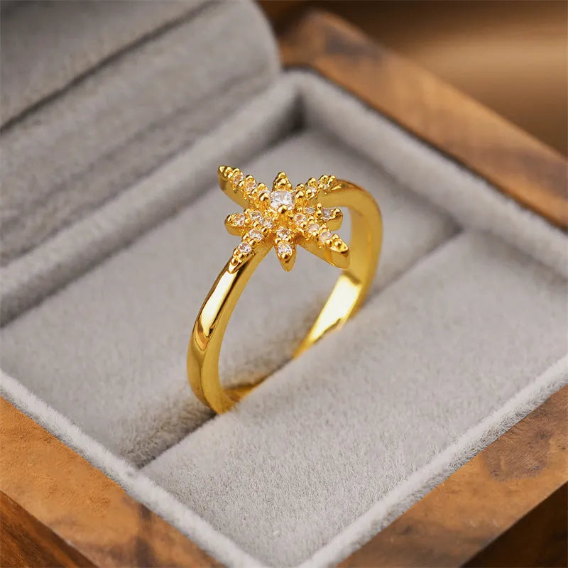 Gold electroplated geometric copper ring with Korean fashion design