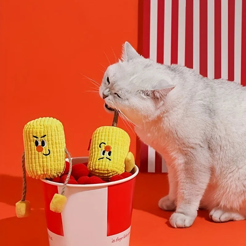 Corn cob shaped cat chew toy made of polio wood for feline teeth cleaning