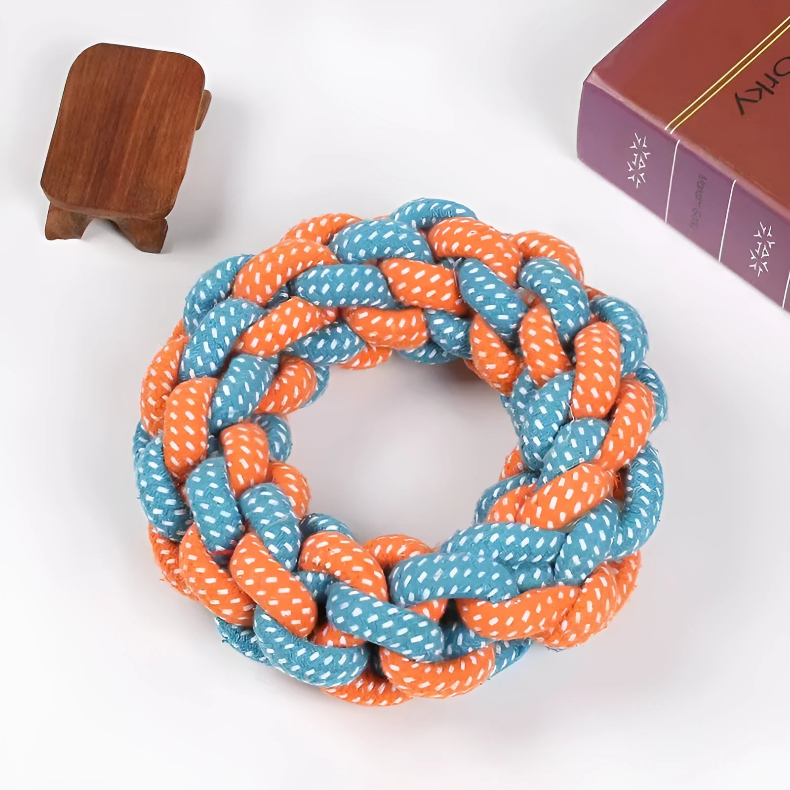 Cotton string molar braided ring knot toy for pets, 18cm woven ring, random colour