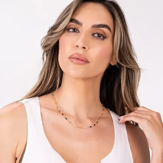 Geometric glass pendant necklace with electroplated alloy chain in random colours