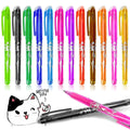 Set of multi-colour heat-erasable gel pens with plastic bodies and stainless steel nibs.
