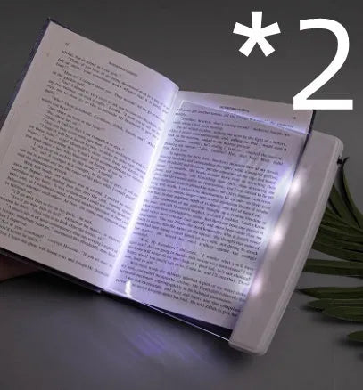 Dimmable LED panel book reading lamp with PMMA acrylic lens on a book page