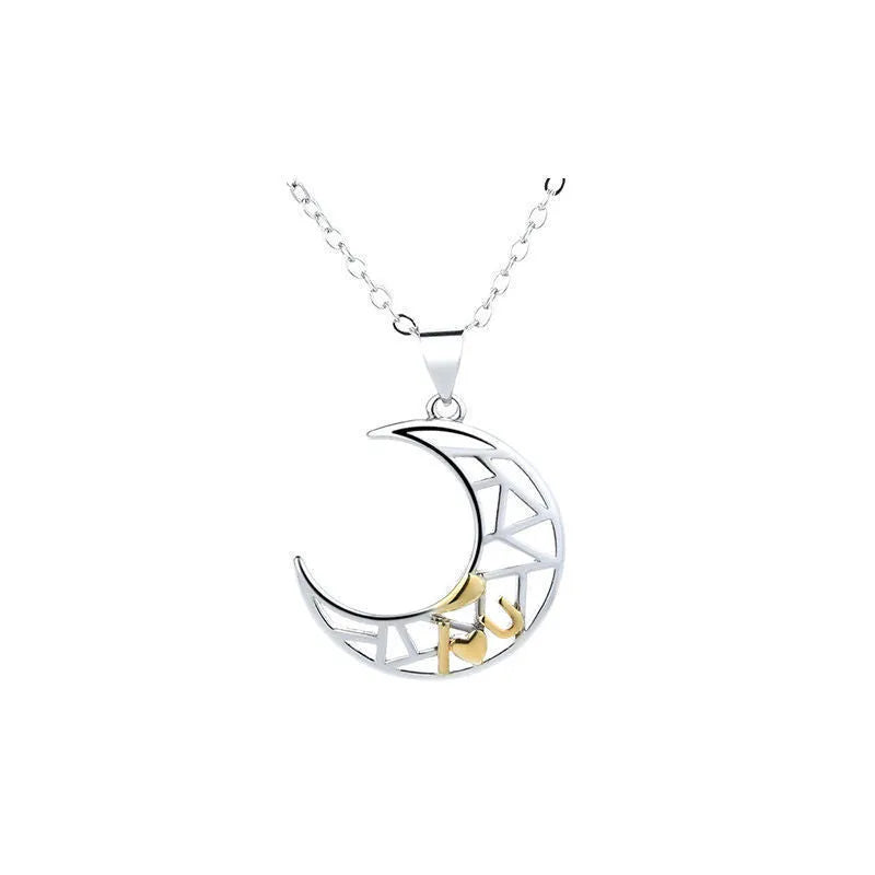 Sun and moon couple necklace set with electroplated copper pendants and cross chain