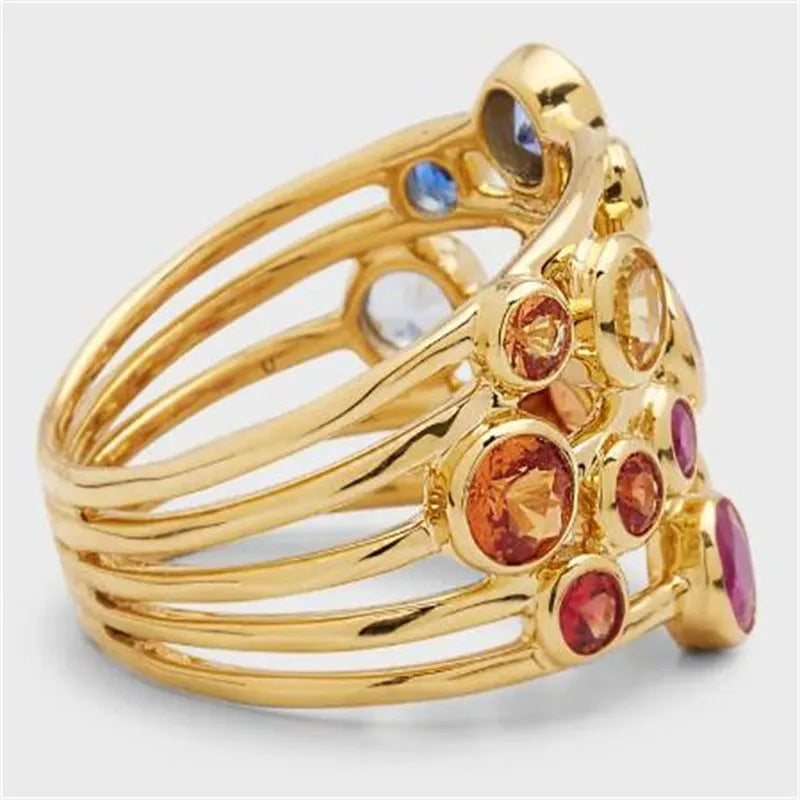 Gold geometric alloy ring for women, size No 8, electroplated finish, fashion OL style