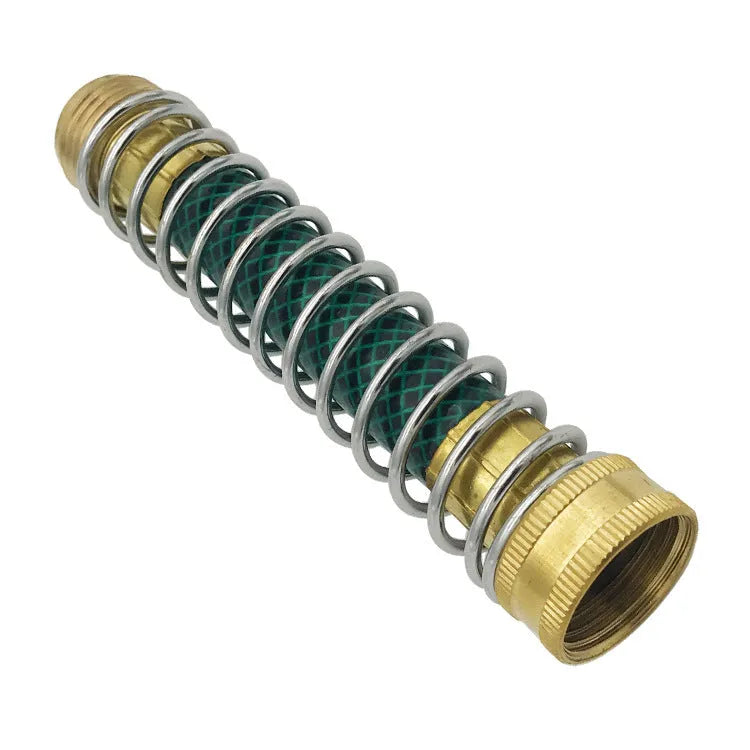 Brass spring hose connector with spiral mechanism for garden irrigation systems