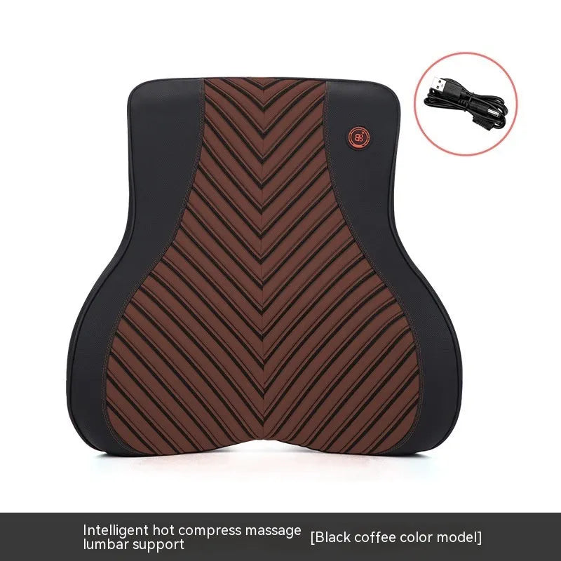 Car electric massage heating headrest lumbar support pillow with memory foam in black and orange