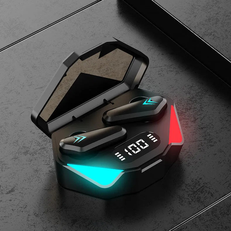 Sports gaming low-latency digital display Bluetooth headset in black with earplug style