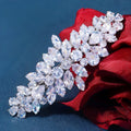 Women's inlaid zircon spring clip barrette with leaf pattern, electroplated finish, side view