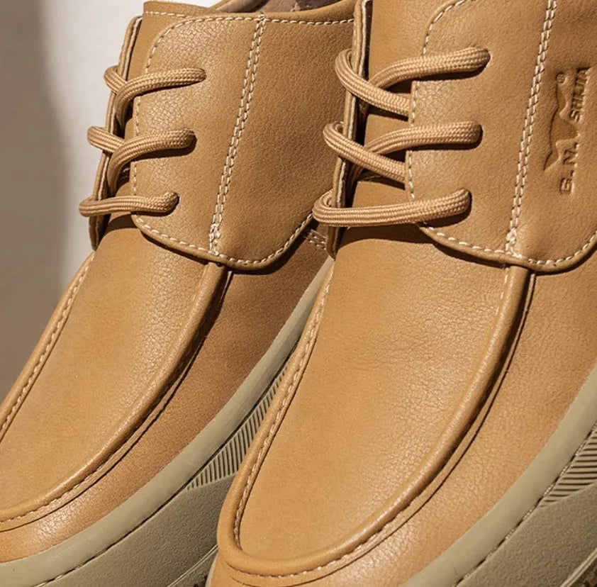 British retro big toe casual leather shoes with stitching detail, brown colour, rubber sole