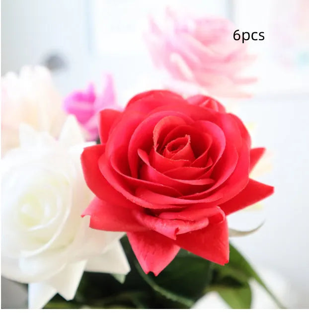 Artificial silk flower bouquet measuring approximately 42cm long with 8.5cm flower heads in multiple colour options