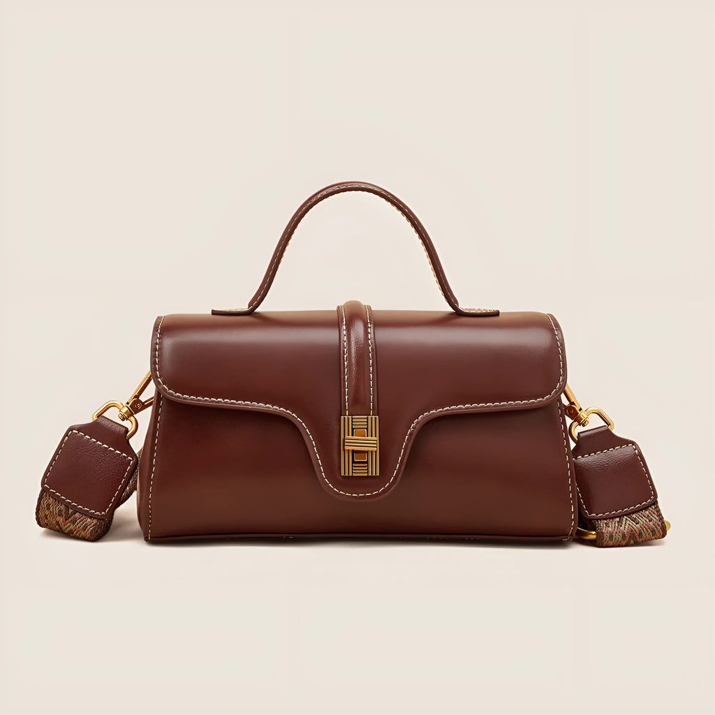 Niche Original Retro Cambridge messenger bag in brown cow leather and synthetic leather with lock detail