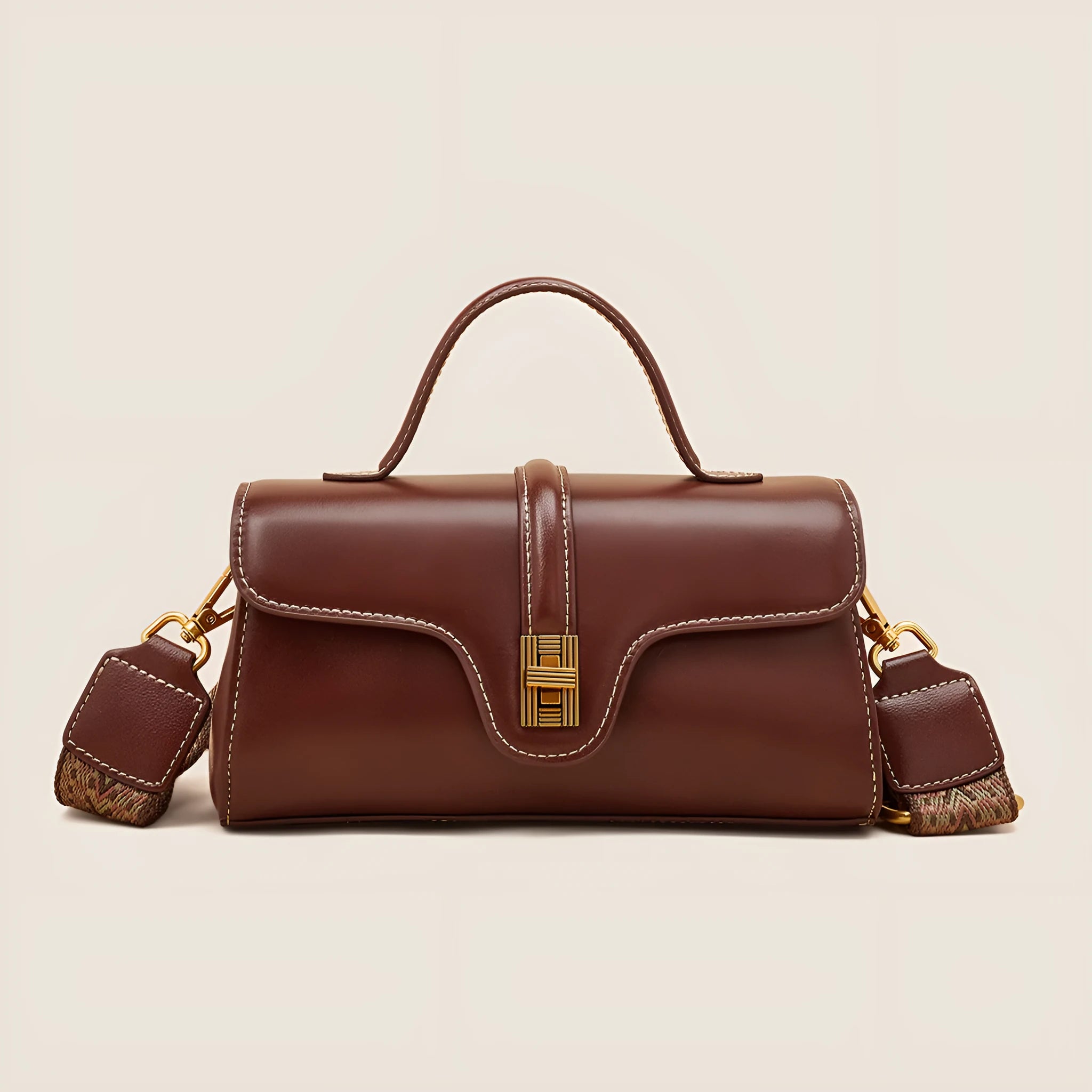 Niche Original Retro Cambridge messenger bag in brown cow leather and synthetic leather with lock detail