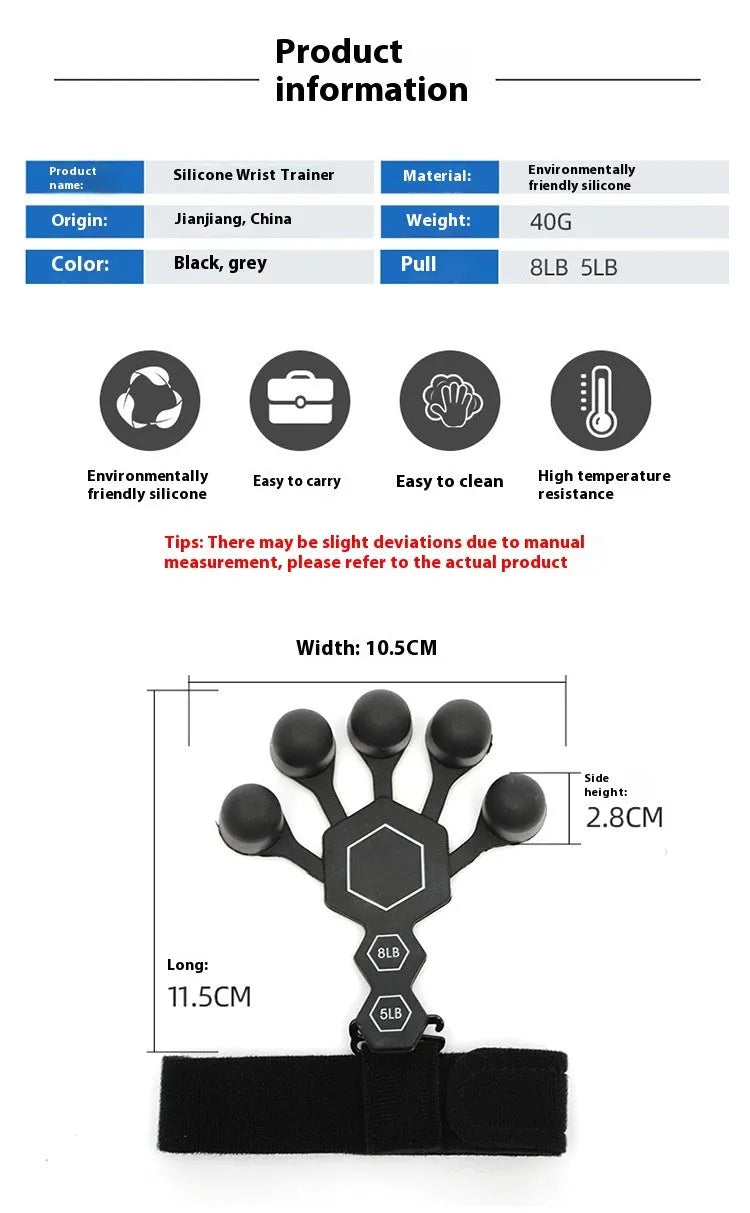 Men's silicone 5-finger rehabilitation power shooting brace hand trainer in black