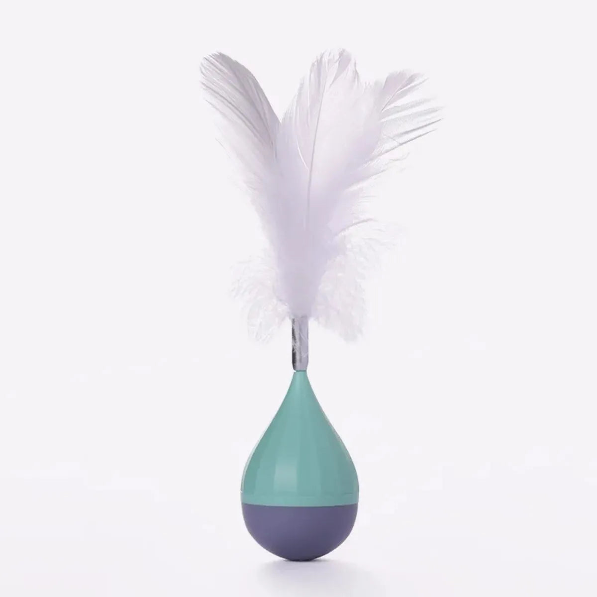 Feather tumbler cat toy with bite-resistant ABS body and goose feathers in green colour