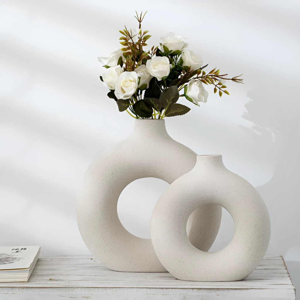 New style biscuit vase with frosted particle finish, unglazed porcelain, in beige