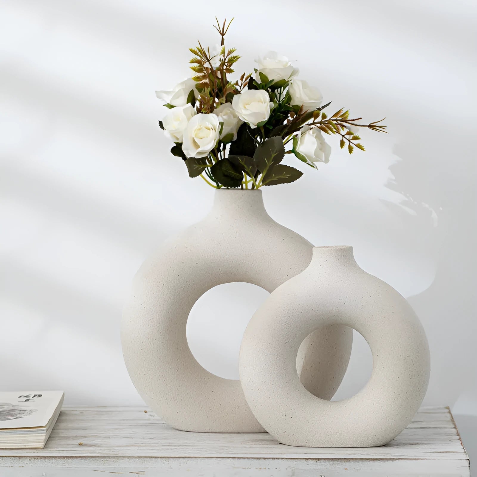 New style biscuit vase with frosted particle finish, unglazed porcelain, in beige