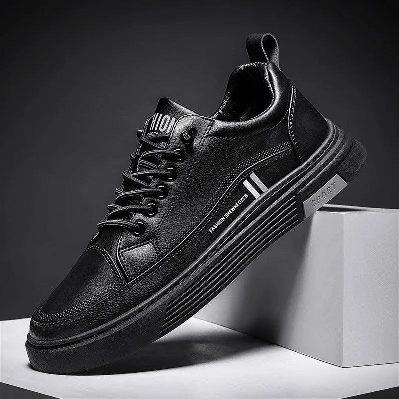 Men's microfiber skateboard shoes with rubber sole and elastic band closure in white or black