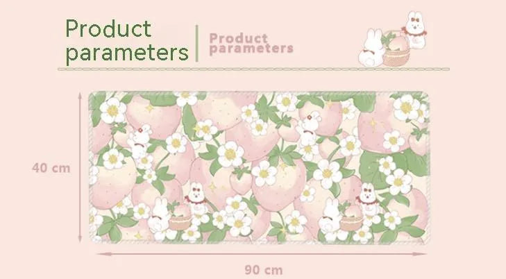 Large floral cartoon pattern mouse pad on desk with natural rubber non-slip base