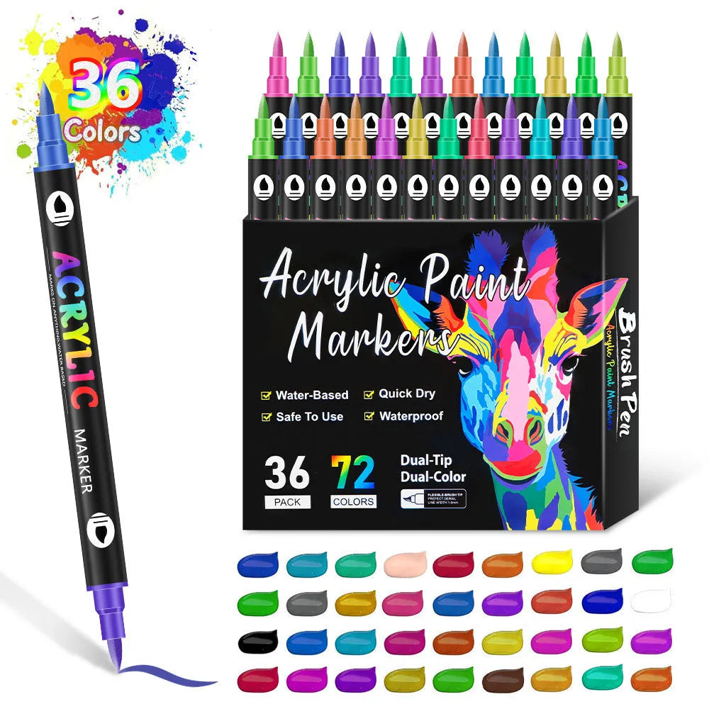 Double-headed acrylic marker pens with washable opaque colours in art supply set