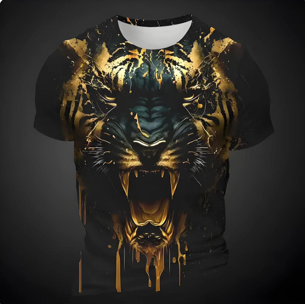 Men's 3D tiger pattern short sleeve t-shirt in polyester fabric