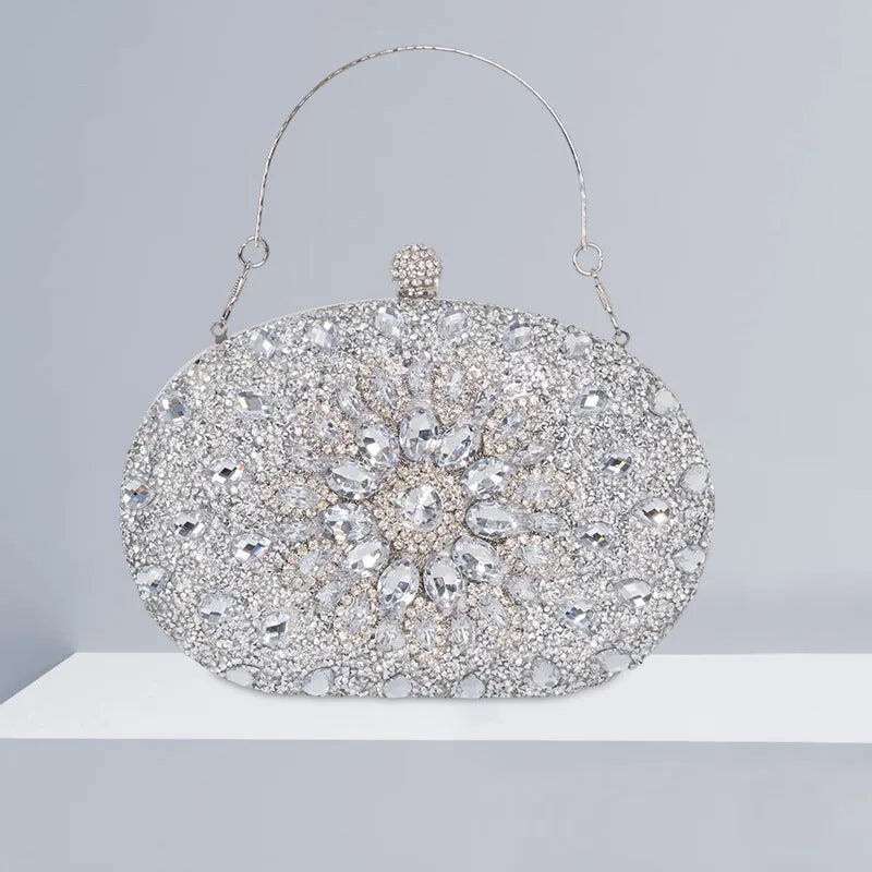 Personalised banquet women's handbag with rhinestone and hardware details, 20x15x5 cm, available in gold silver red blue green black purple pink dark blue