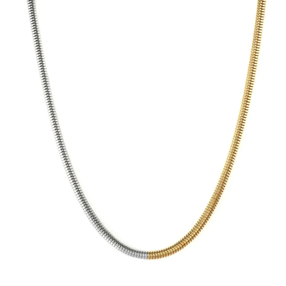 Golden stainless steel snake bones chain necklace with 3mm thickness and geometric lines design
