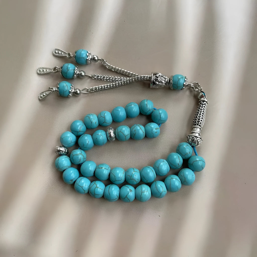 Handmade sky blue stone Muslim prayer bracelet with 8mm beads for daily worship counting