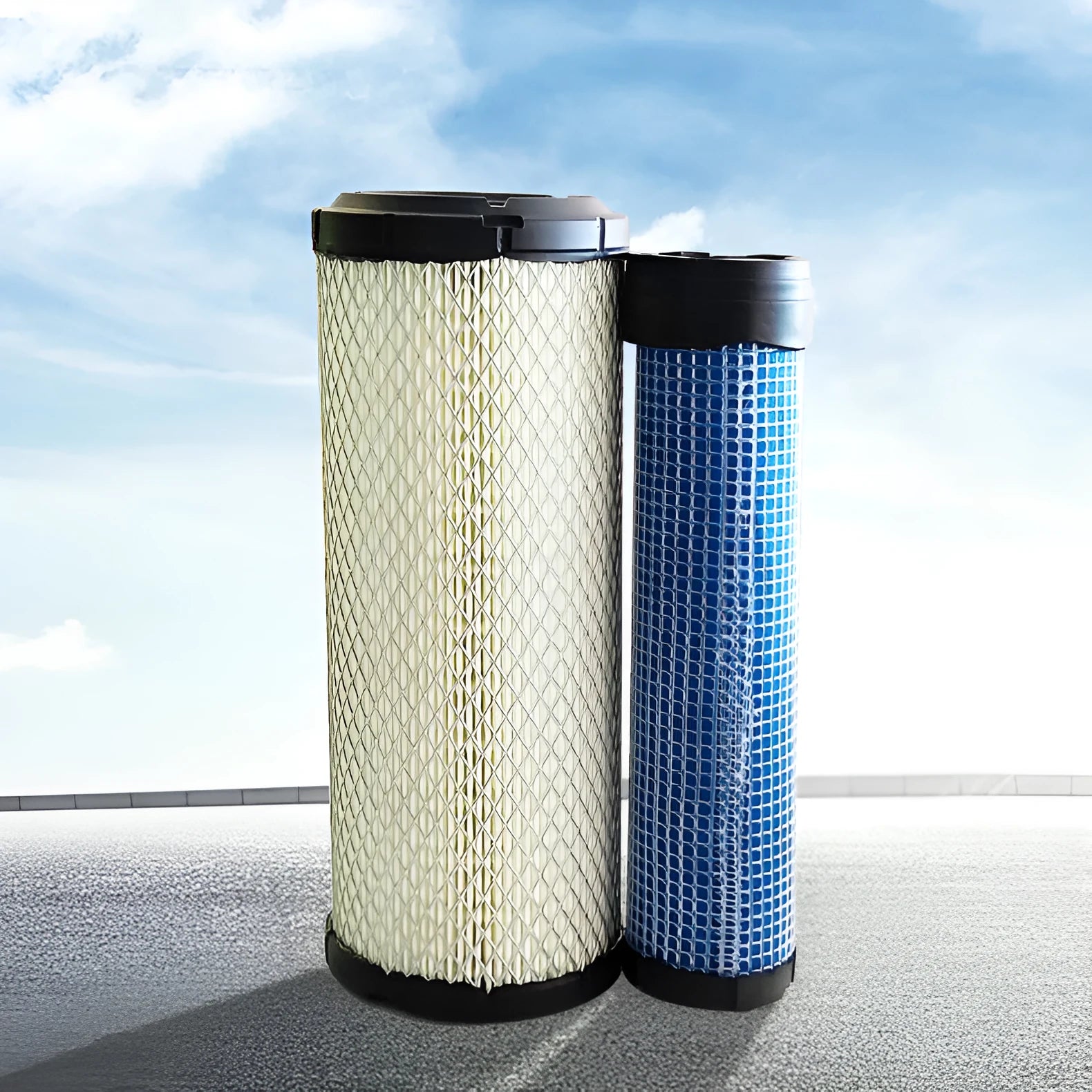 Donaldson 1027 straight head air filter showing pleated element with wood pulp filter paper and mesh.