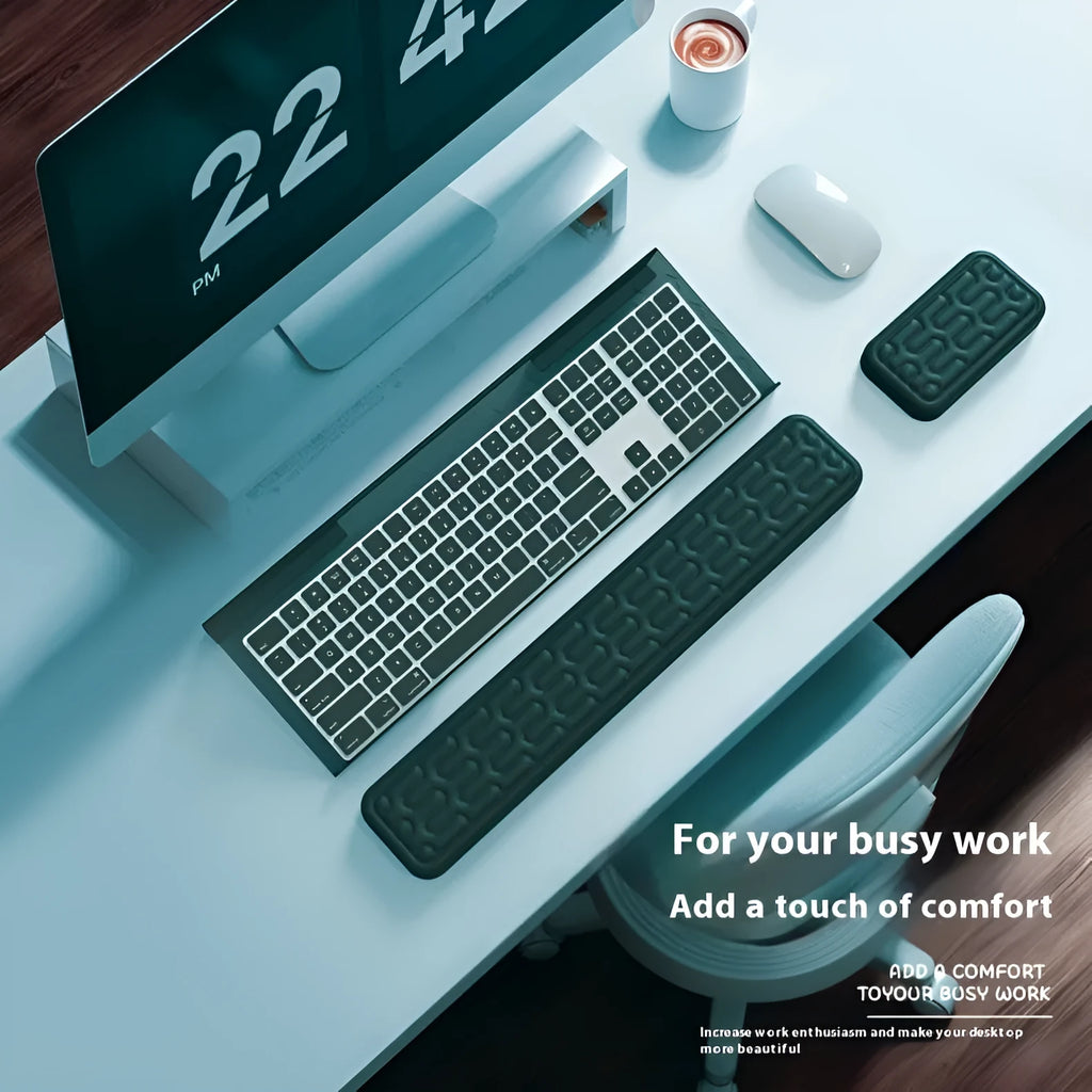 Double sided keyboard and mouse pad with memory foam wrist support in various colour options