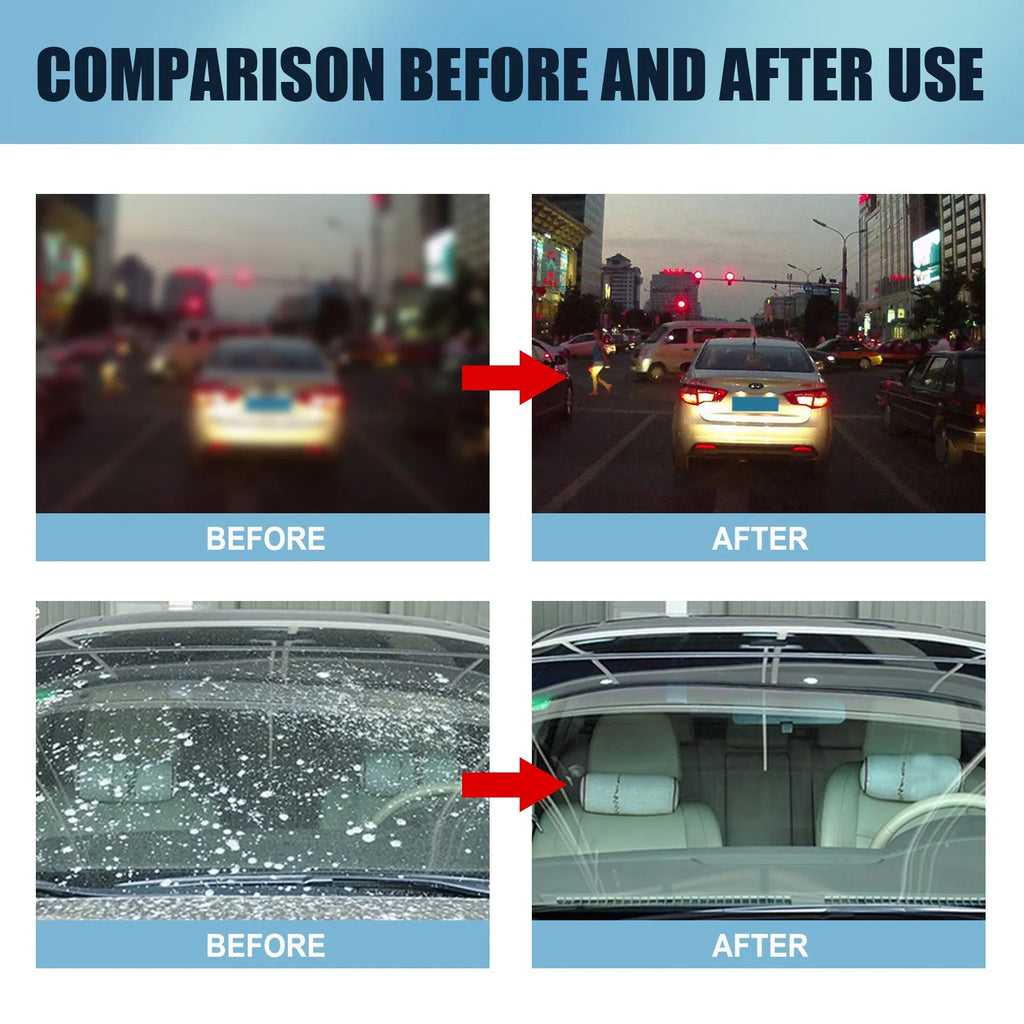 Blue packaged car glass oil film remover with soft sponge applicator for windshield decontamination.