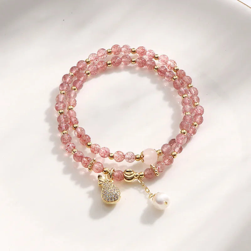 Women's geometric strawberry quartz crystal bracelet for money drawing and luck changing