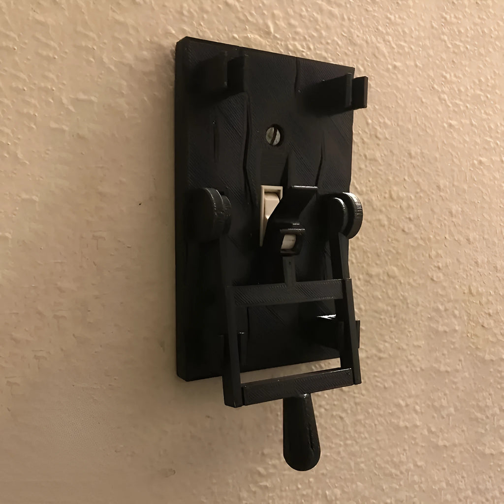 Retro decorative light switch plate with creative design for exposed wall installation.