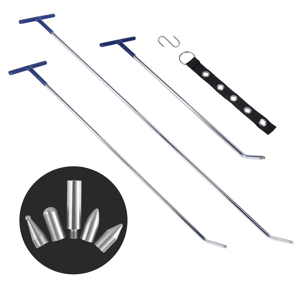 Three-piece alloy steel car dent repair tool set with hook and crowbar tools for automotive panel maintenance