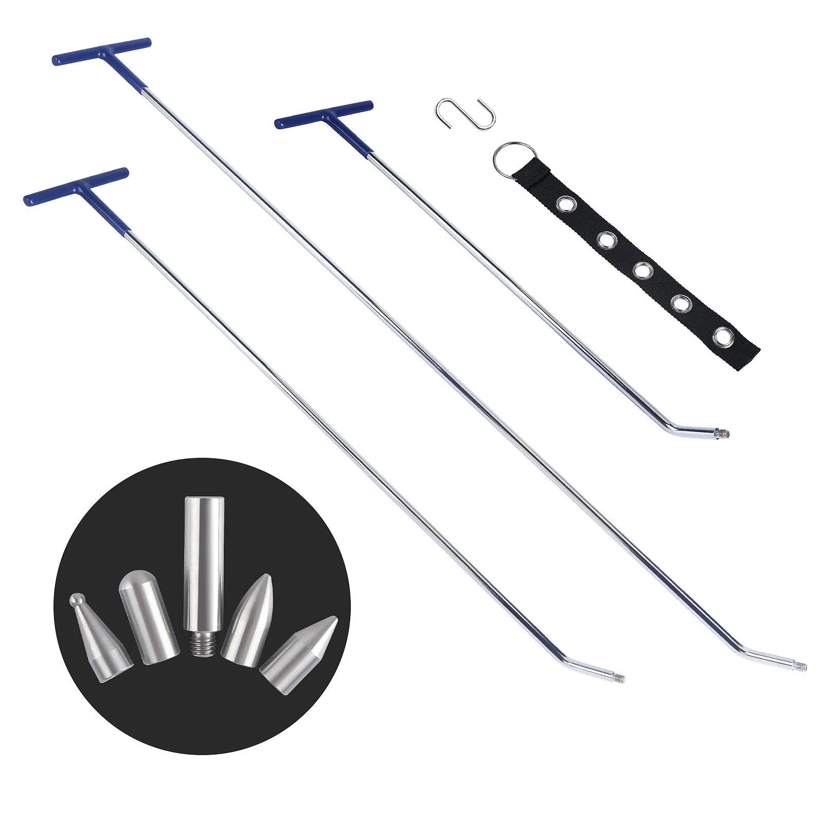 Three-piece alloy steel car dent repair tool set with hook and crowbar tools for automotive panel maintenance