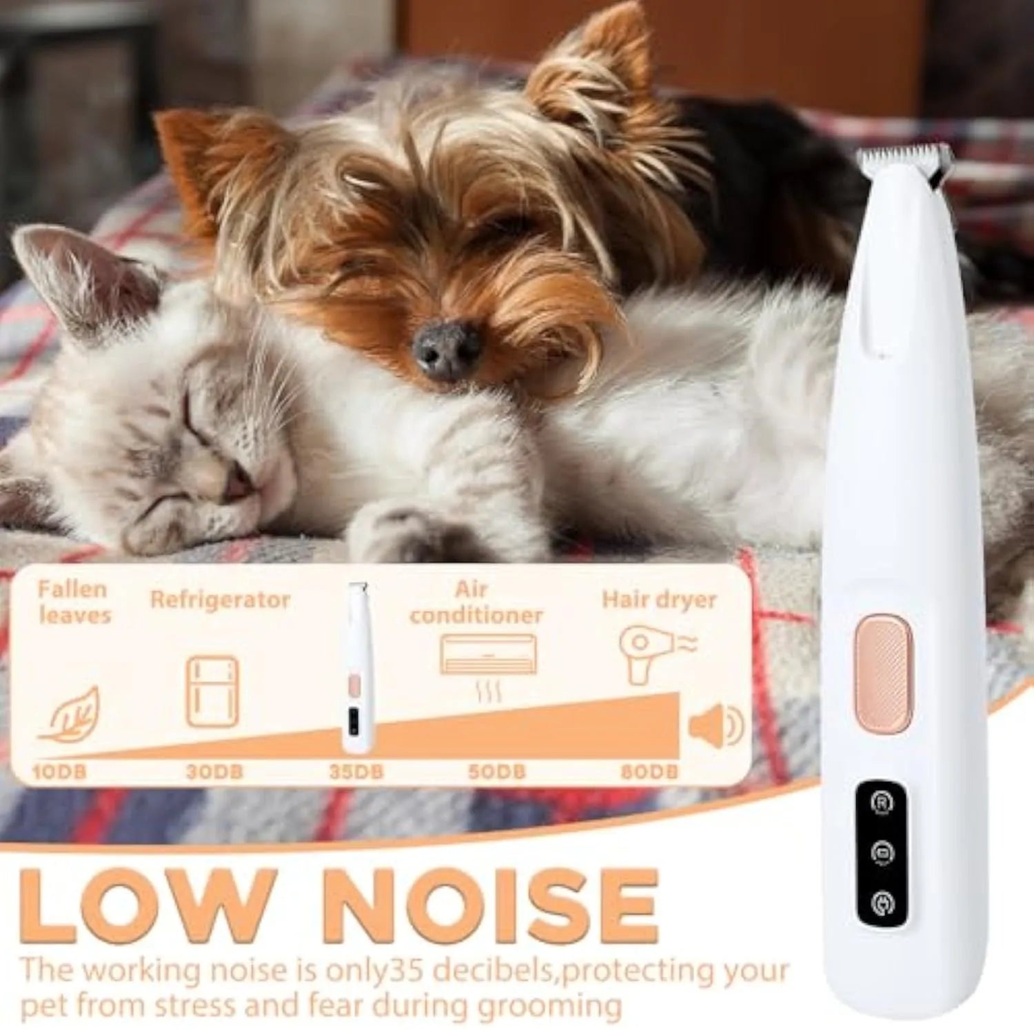 White rechargeable electric dog paw trimmer with LED light on paw, 17.7cm