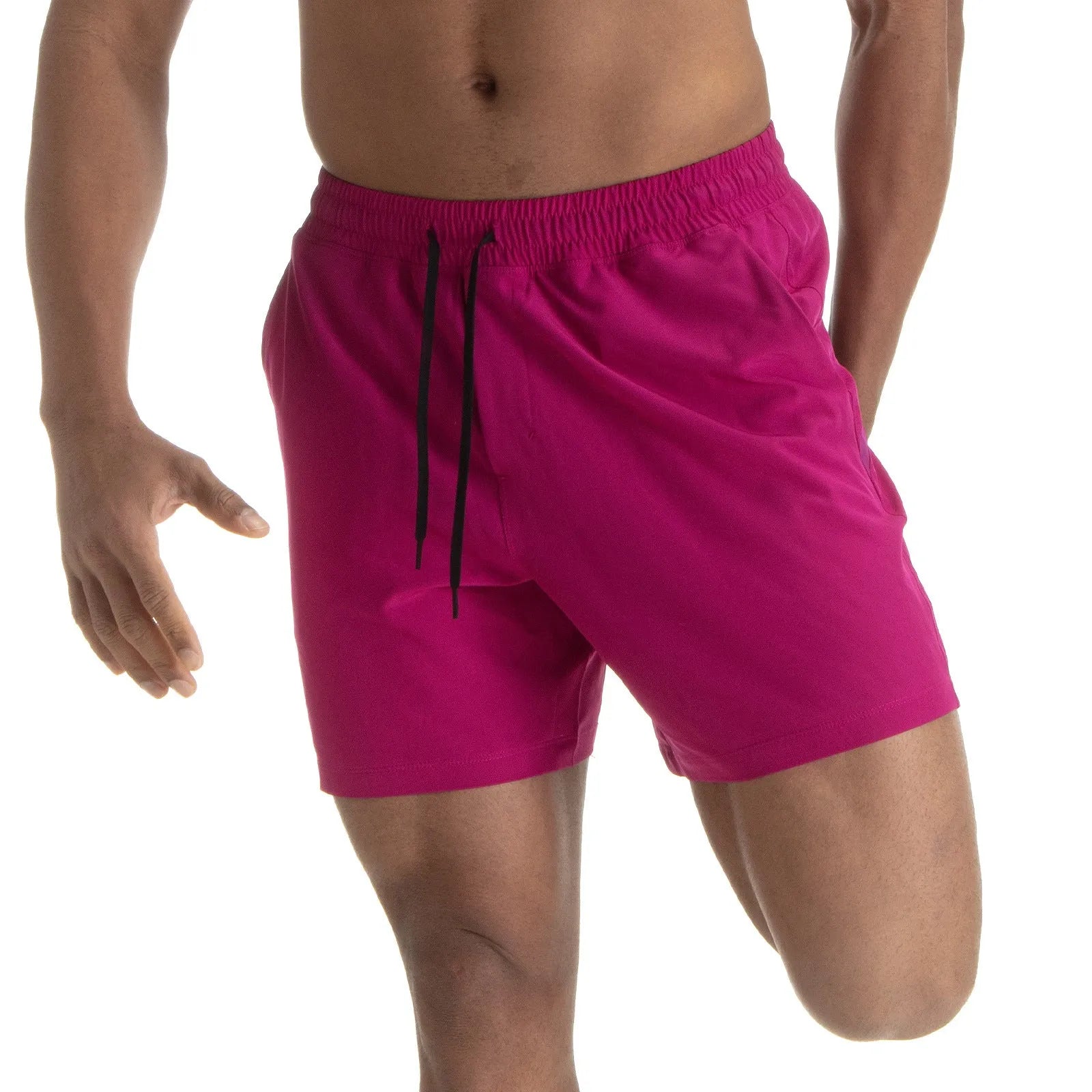 Men's exercise mesh stitching casual quick-drying shorts in black, red, and blue, for running and gym