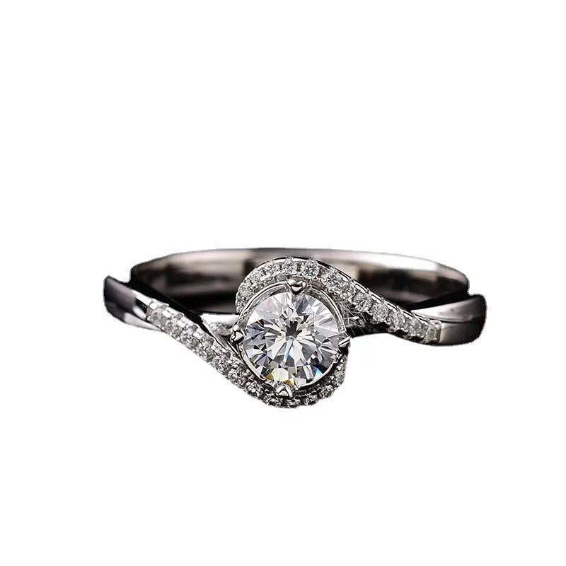 Synthetic Moissanite Angel Eyes Women's Ring Silver Adjustable Open Mouth Geometric Copper 2 Karat 8MM