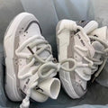 Women's grey thick sole retro platform sneakers with lace-up front and round toe