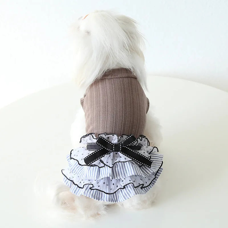 Polka dot lace cake dress pet clothes in taro purple, princess style cloth dog dress