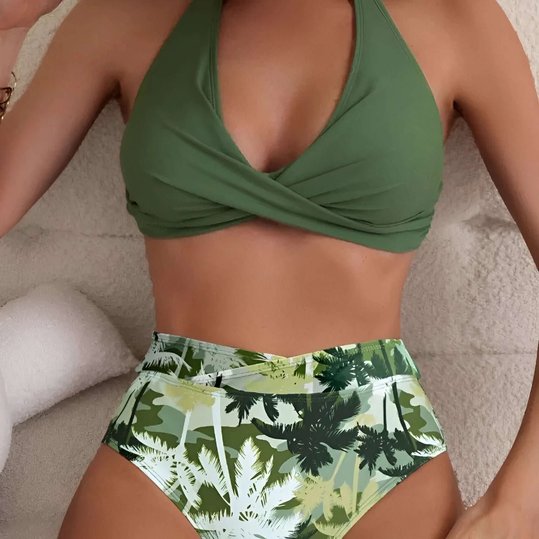 Women's multicolor creative printing swimsuit in black with floral pattern, nylon fabric, high-waist brief style for swimming