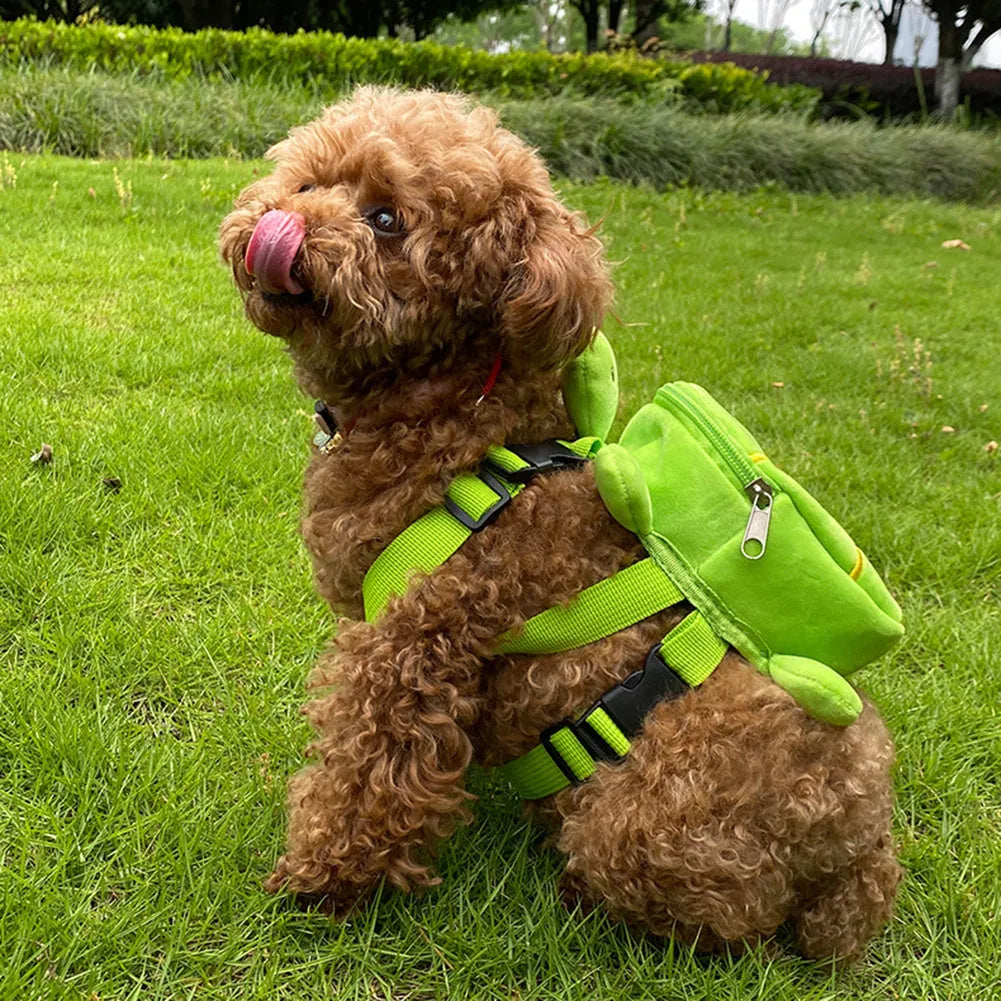 Cartoon turtle shape velvet dog backpack harness in brown green grey yellow with metal zipper