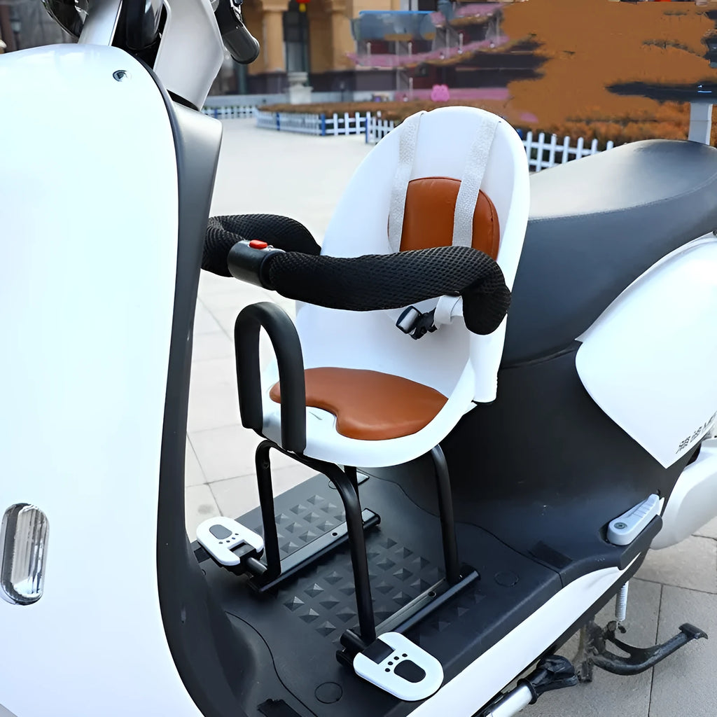 Front baby safety seat for electric scooters with high carbon steel frame in black, red or white