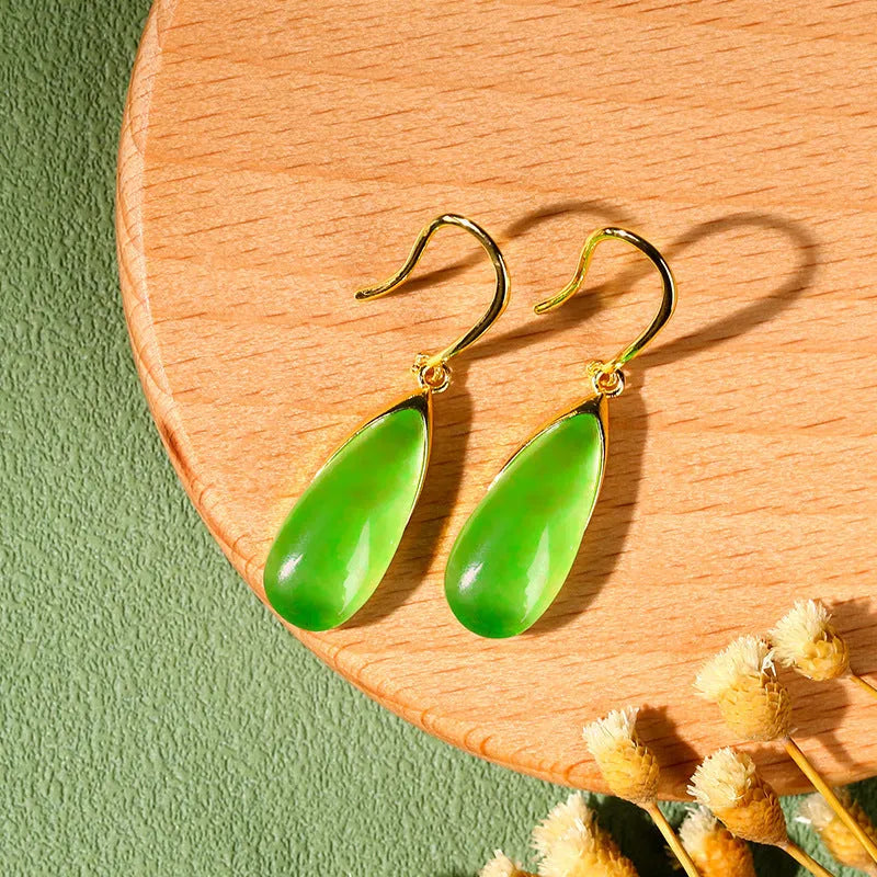 Retro Chinese style geometric water droplet earrings in electroplated jade colour CP798.