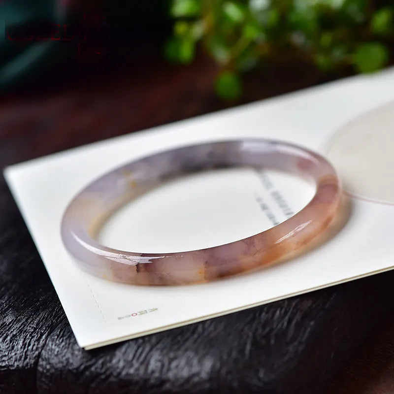 Jade violet bracelet for women made from natural quartz rock jade, flat bar style on white background